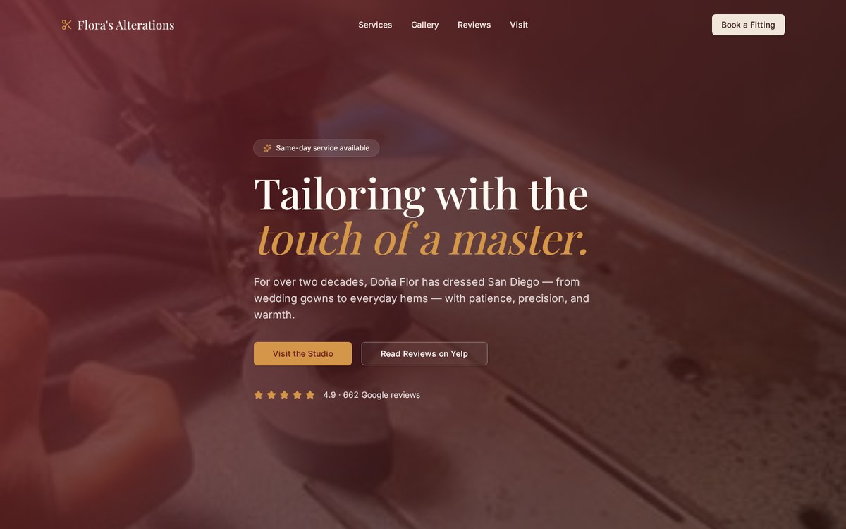 Flora's Alterations website screenshot