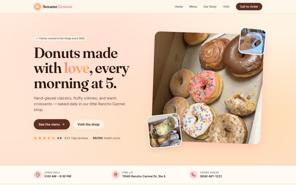 Sesame Donuts website screenshot